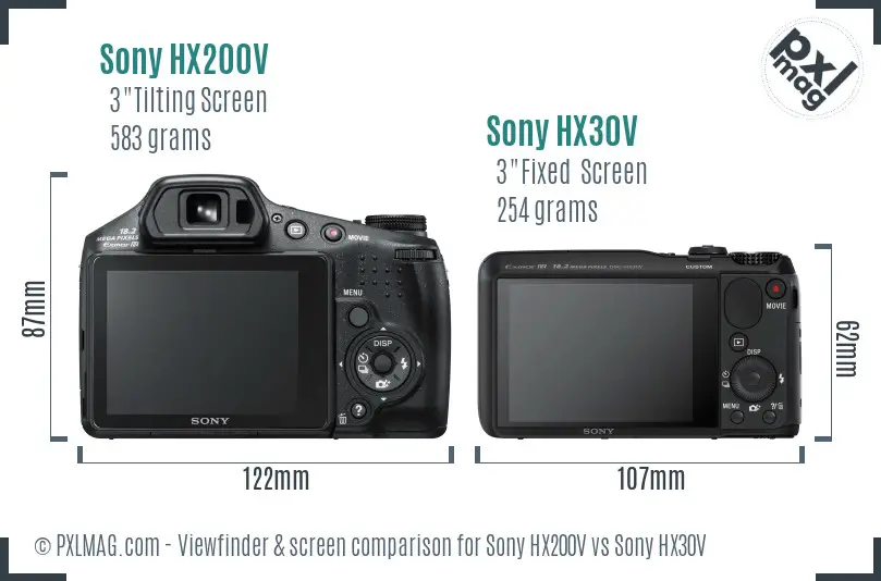 Sony HX200V vs Sony HX30V Screen and Viewfinder comparison