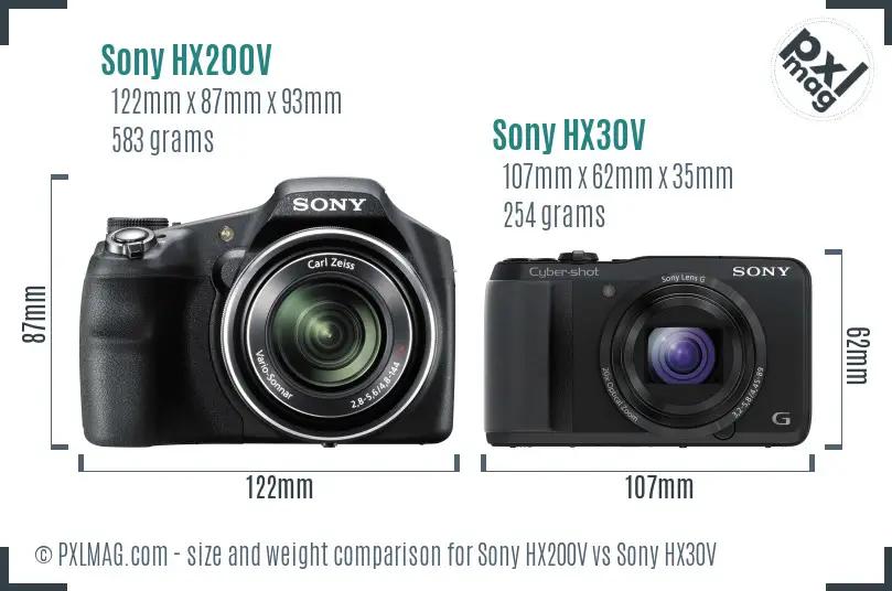 Sony HX200V vs Sony HX30V size comparison