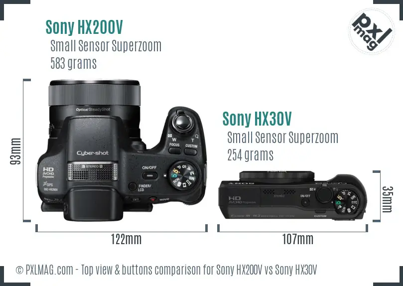 Sony HX200V vs Sony HX30V top view buttons comparison