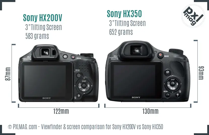 Sony HX200V vs Sony HX350 Screen and Viewfinder comparison
