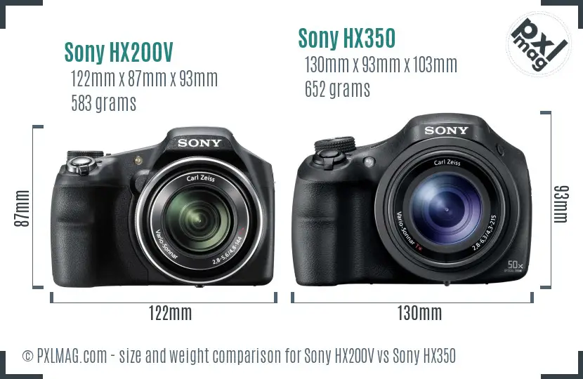 Sony HX200V vs Sony HX350 size comparison