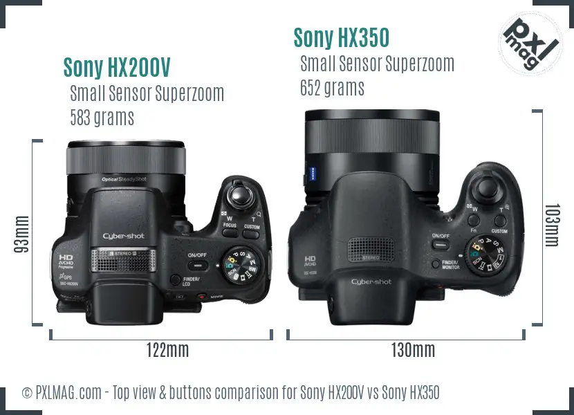Sony HX200V vs Sony HX350 top view buttons comparison