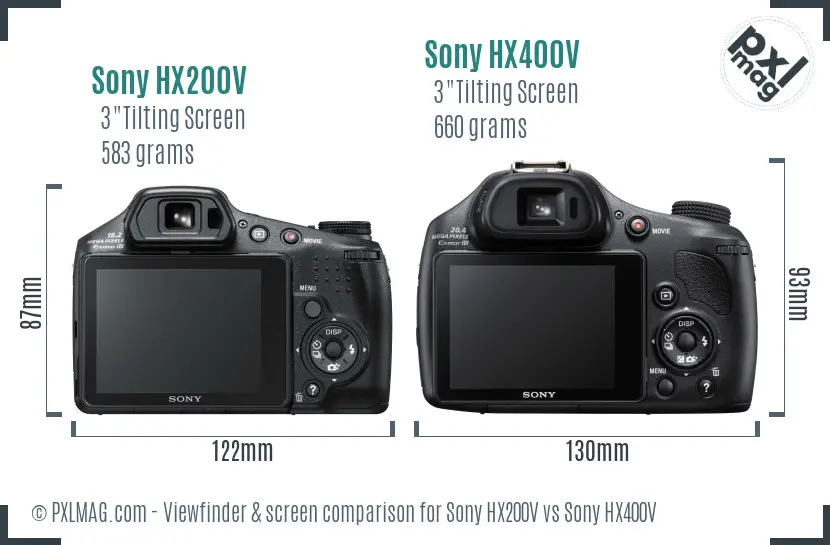 Sony HX200V vs Sony HX400V Screen and Viewfinder comparison