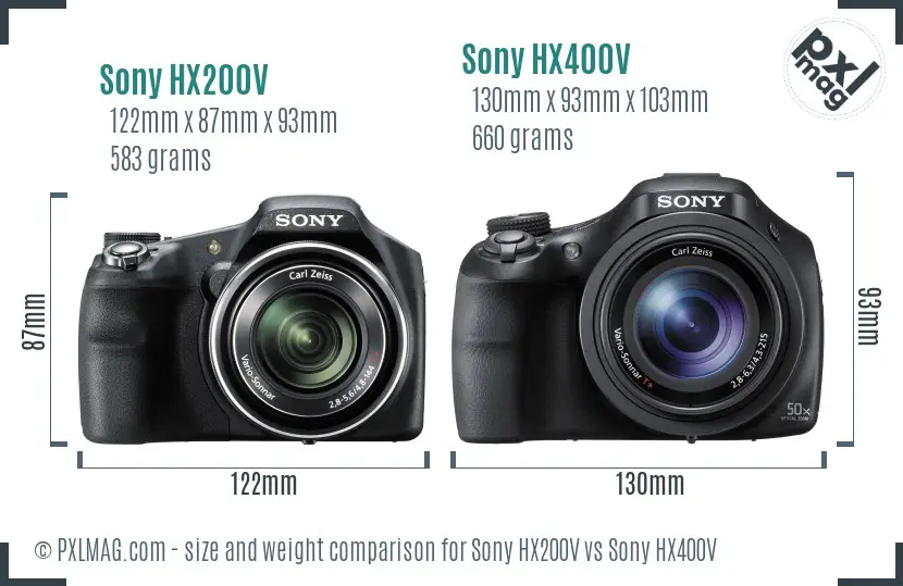 Sony HX200V vs Sony HX400V size comparison