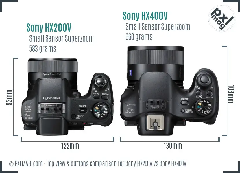 Sony HX200V vs Sony HX400V top view buttons comparison