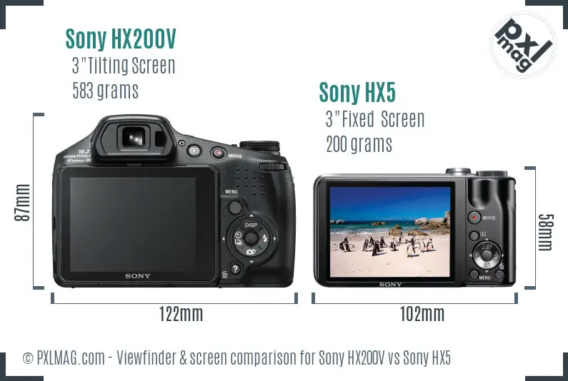 Sony HX200V vs Sony HX5 Screen and Viewfinder comparison