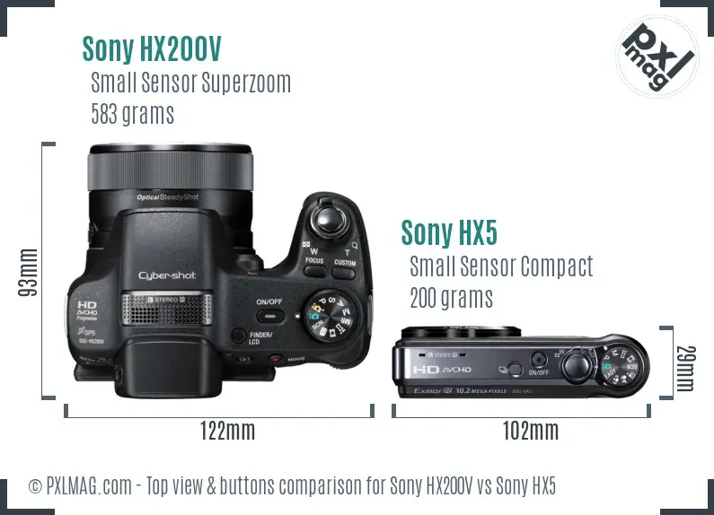 Sony HX200V vs Sony HX5 top view buttons comparison