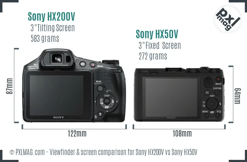 Sony HX200V vs Sony HX50V Screen and Viewfinder comparison