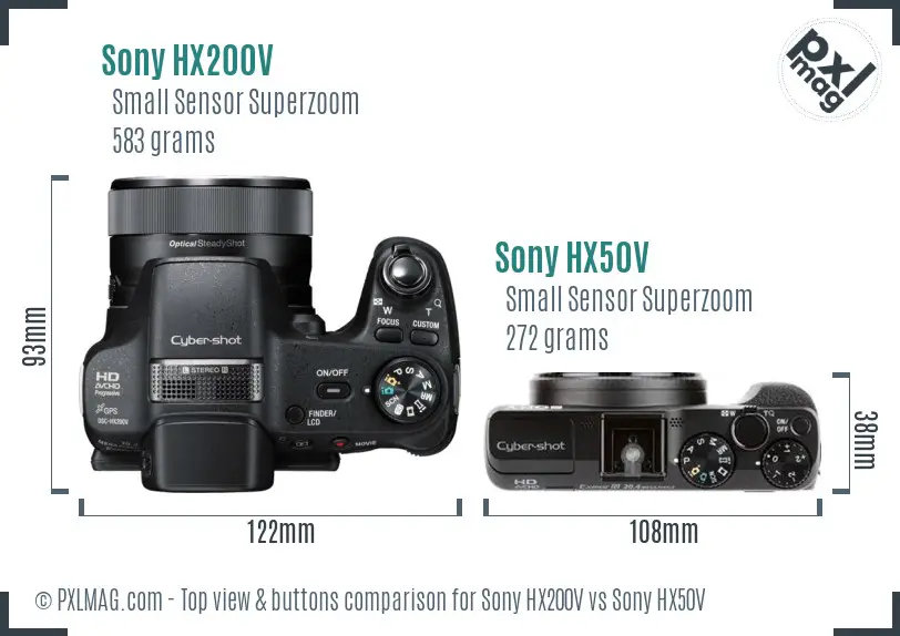 Sony HX200V vs Sony HX50V top view buttons comparison