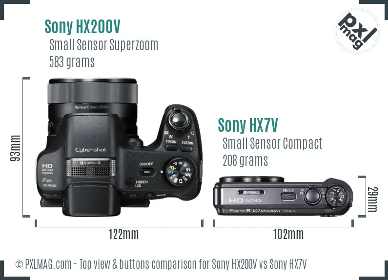 Sony HX200V vs Sony HX7V top view buttons comparison