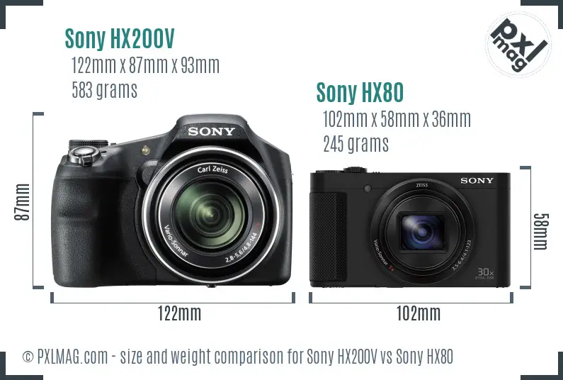 Sony HX200V vs Sony HX80 size comparison