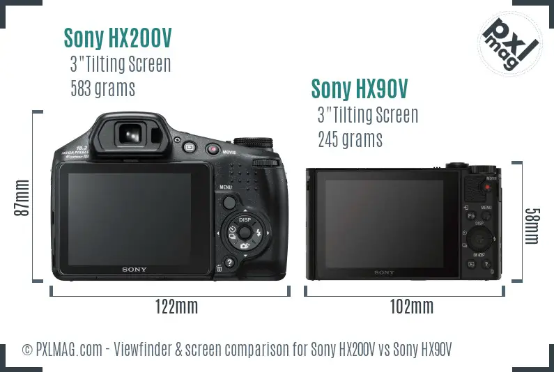 Sony HX200V vs Sony HX90V Screen and Viewfinder comparison