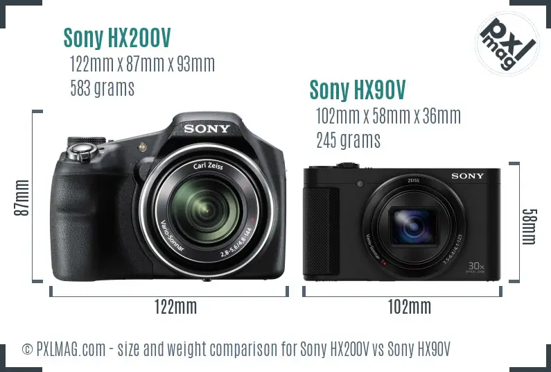 Sony HX200V vs Sony HX90V size comparison