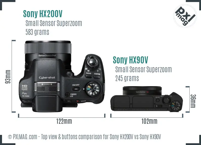 Sony HX200V vs Sony HX90V top view buttons comparison