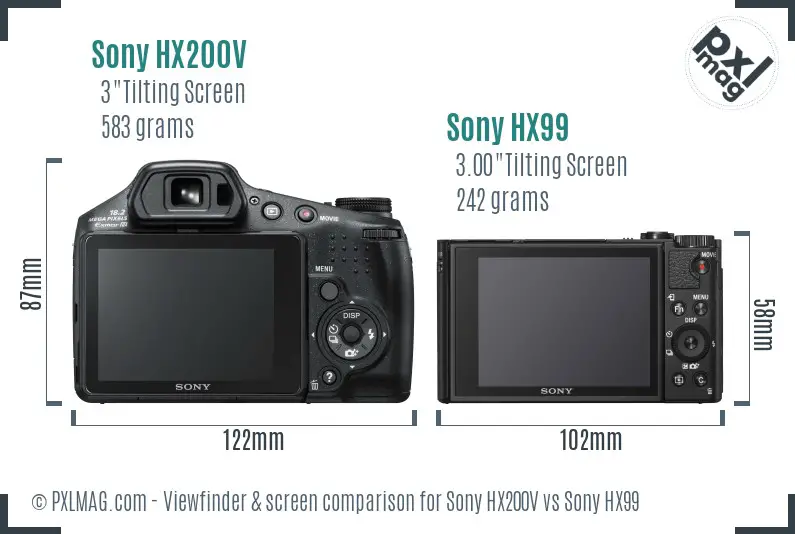 Sony HX200V vs Sony HX99 Screen and Viewfinder comparison