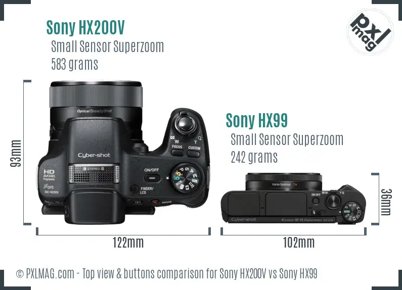 Sony HX200V vs Sony HX99 top view buttons comparison