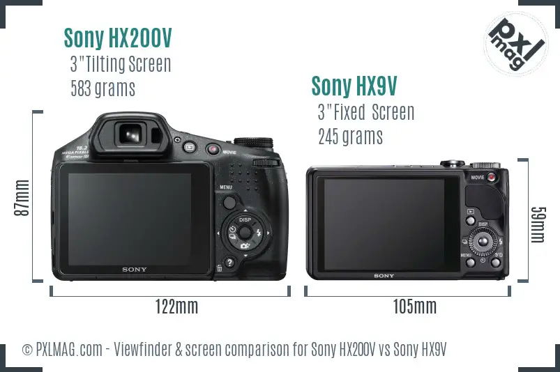 Sony HX200V vs Sony HX9V Screen and Viewfinder comparison