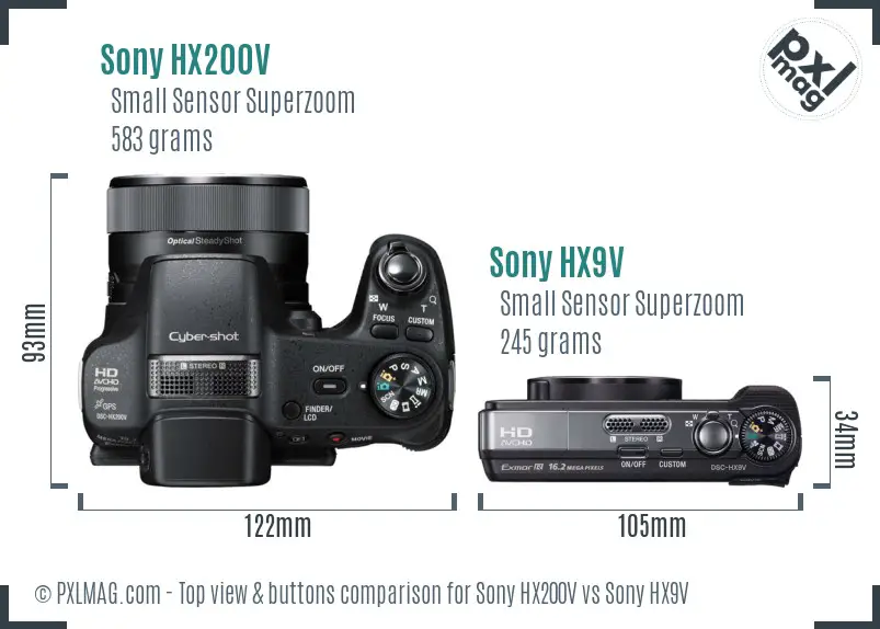 Sony HX200V vs Sony HX9V top view buttons comparison
