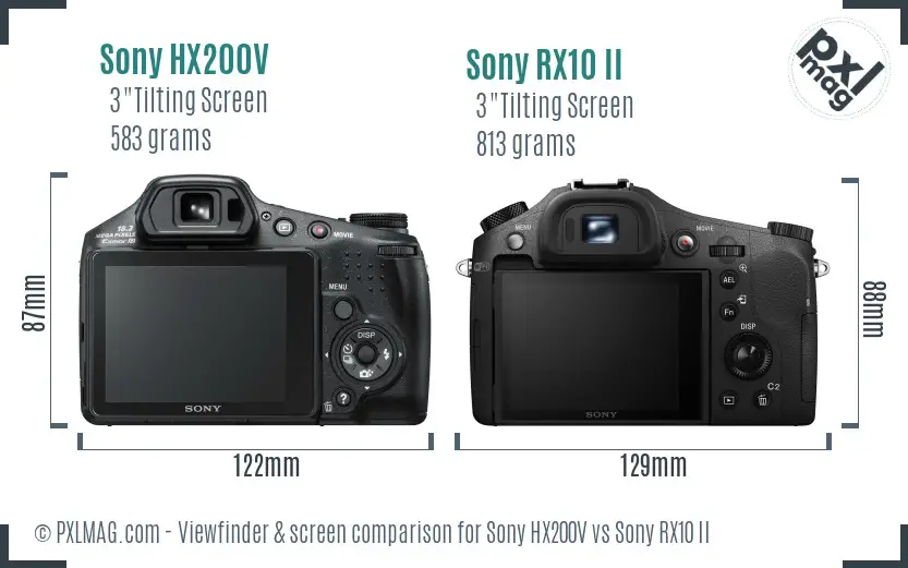 Sony HX200V vs Sony RX10 II Screen and Viewfinder comparison
