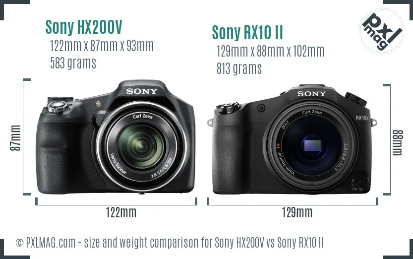 Sony HX200V vs Sony RX10 II size comparison
