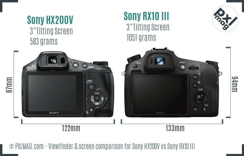 Sony HX200V vs Sony RX10 III Screen and Viewfinder comparison