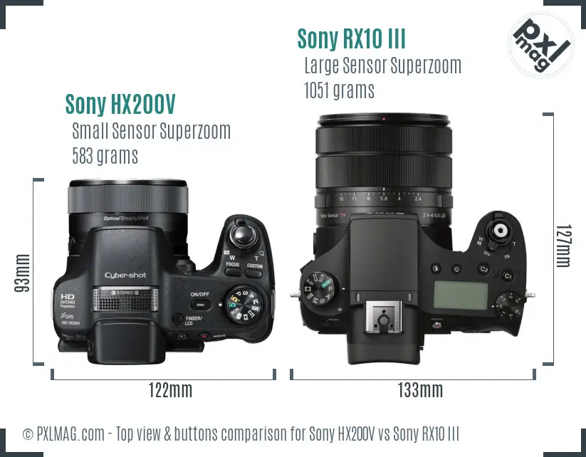 Sony HX200V vs Sony RX10 III top view buttons comparison