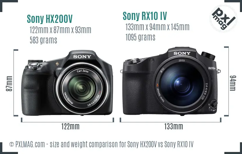 Sony HX200V vs Sony RX10 IV size comparison