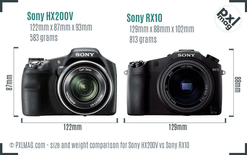 Sony HX200V vs Sony RX10 size comparison
