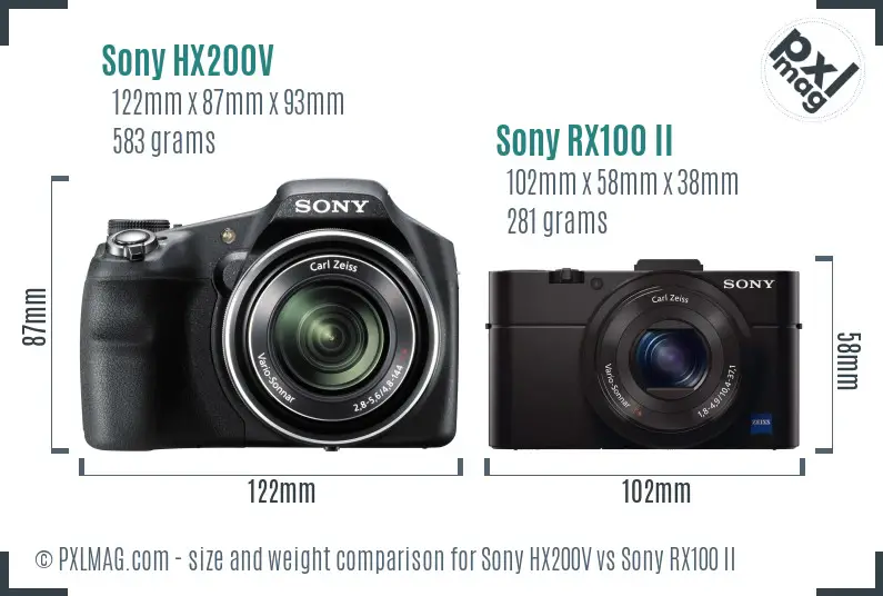 Sony HX200V vs Sony RX100 II size comparison