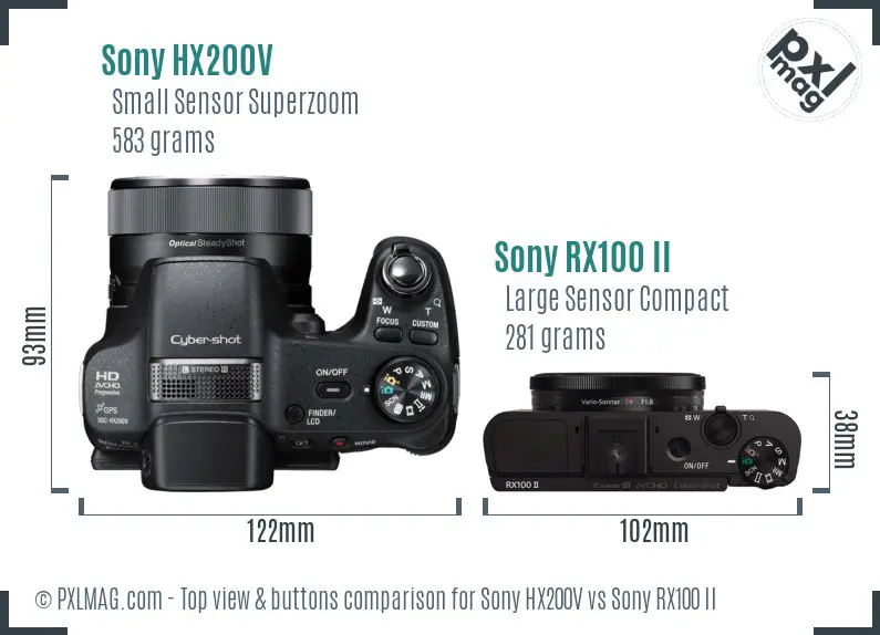 Sony HX200V vs Sony RX100 II top view buttons comparison