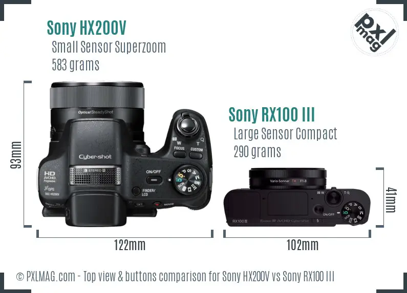 Sony HX200V vs Sony RX100 III top view buttons comparison