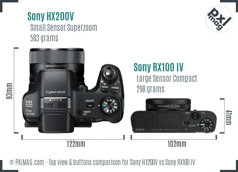 Sony HX200V vs Sony RX100 IV top view buttons comparison
