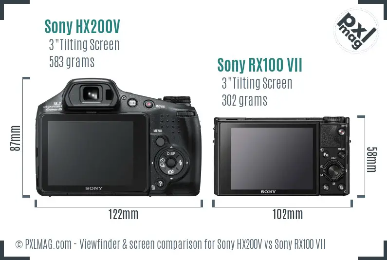 Sony HX200V vs Sony RX100 VII Screen and Viewfinder comparison