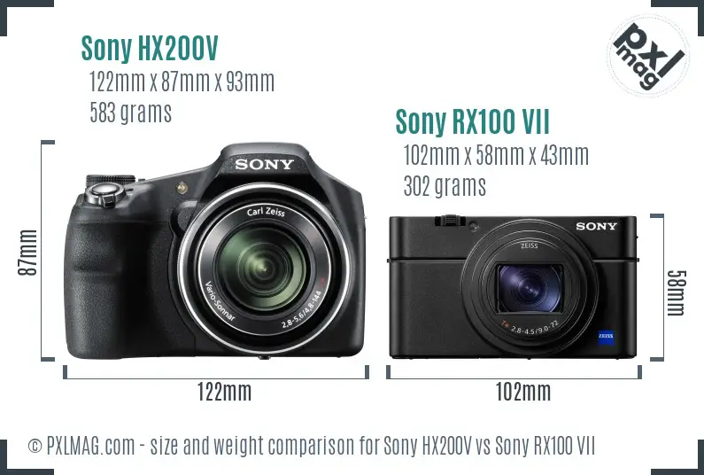 Sony HX200V vs Sony RX100 VII size comparison