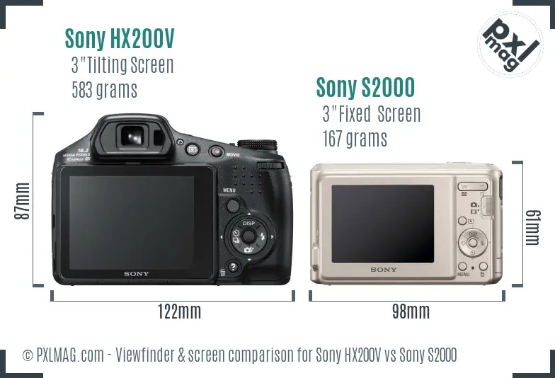 Sony HX200V vs Sony S2000 Screen and Viewfinder comparison