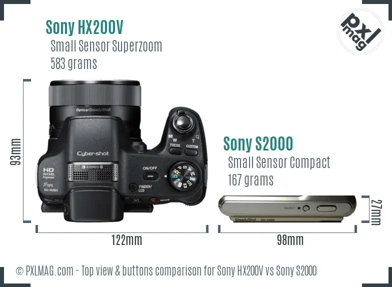 Sony HX200V vs Sony S2000 top view buttons comparison