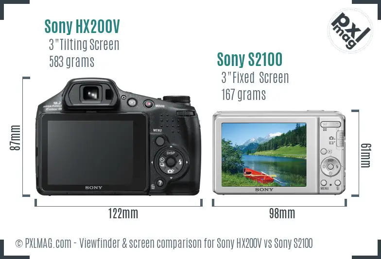 Sony HX200V vs Sony S2100 Screen and Viewfinder comparison