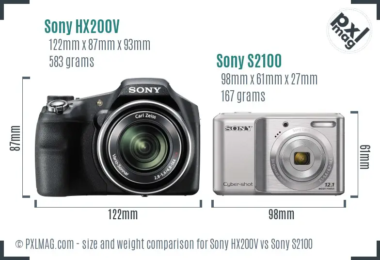 Sony HX200V vs Sony S2100 size comparison