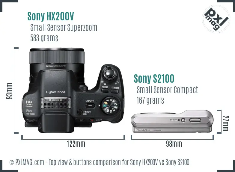Sony HX200V vs Sony S2100 top view buttons comparison