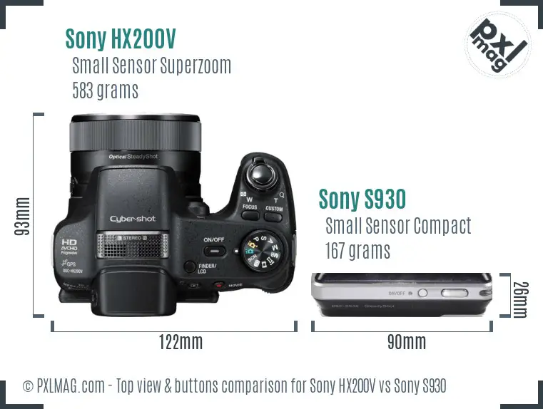 Sony HX200V vs Sony S930 top view buttons comparison