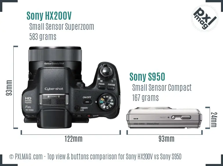 Sony HX200V vs Sony S950 top view buttons comparison