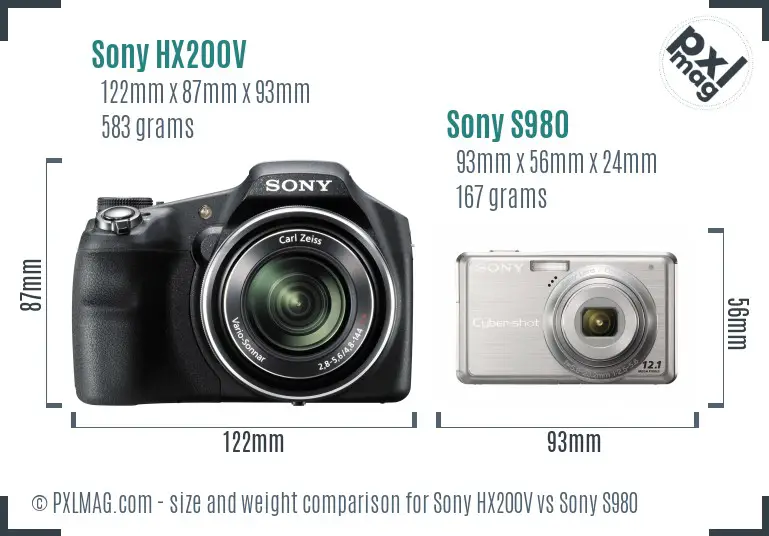 Sony HX200V vs Sony S980 size comparison