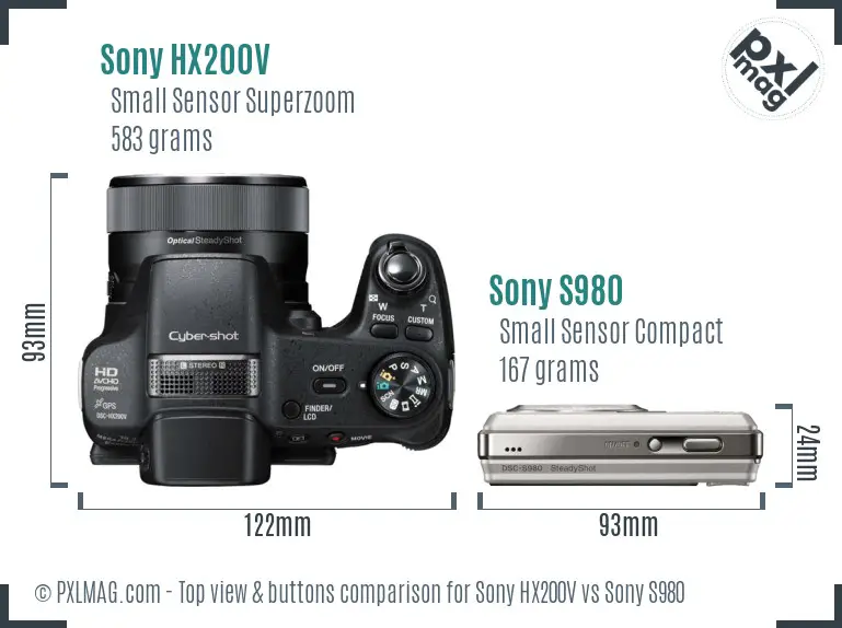 Sony HX200V vs Sony S980 top view buttons comparison