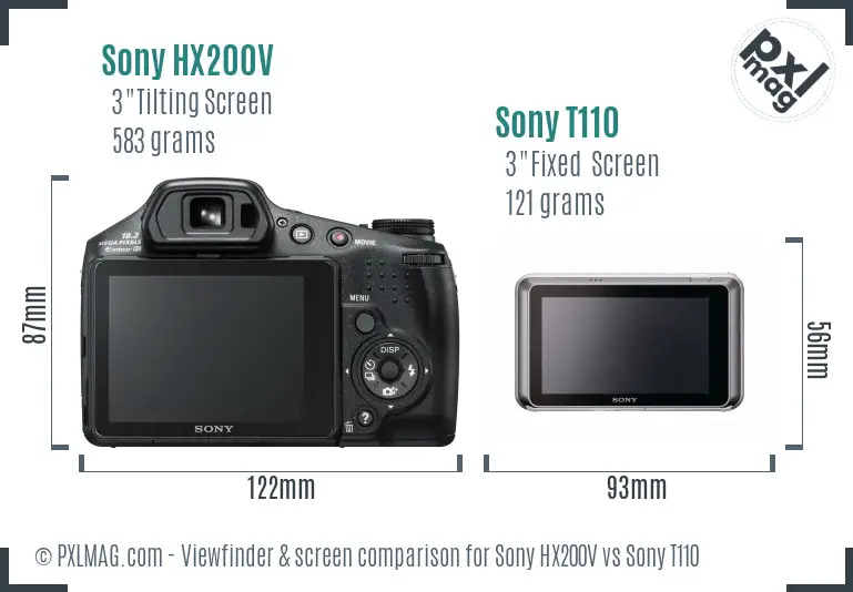 Sony HX200V vs Sony T110 Screen and Viewfinder comparison