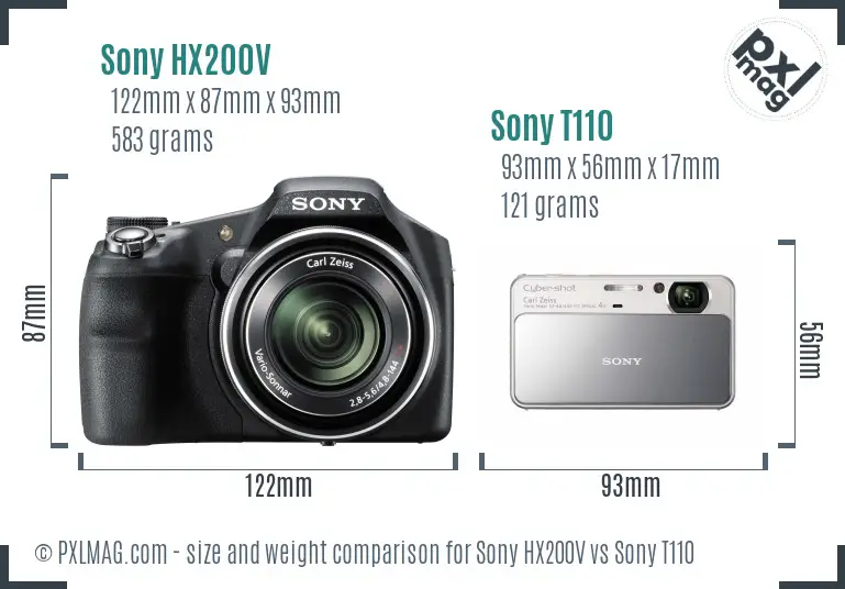 Sony HX200V vs Sony T110 size comparison