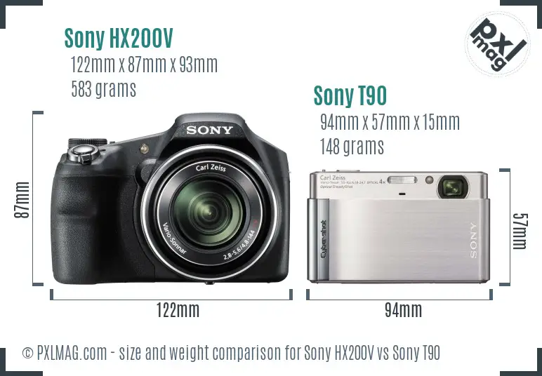 Sony HX200V vs Sony T90 size comparison