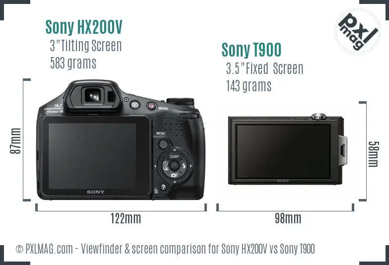 Sony HX200V vs Sony T900 Screen and Viewfinder comparison