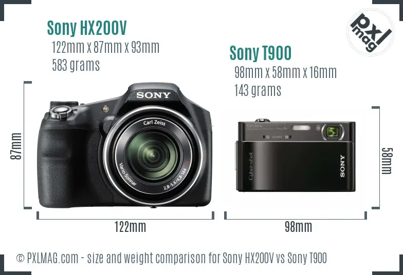 Sony HX200V vs Sony T900 size comparison