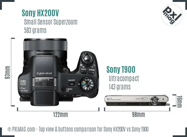 Sony HX200V vs Sony T900 top view buttons comparison