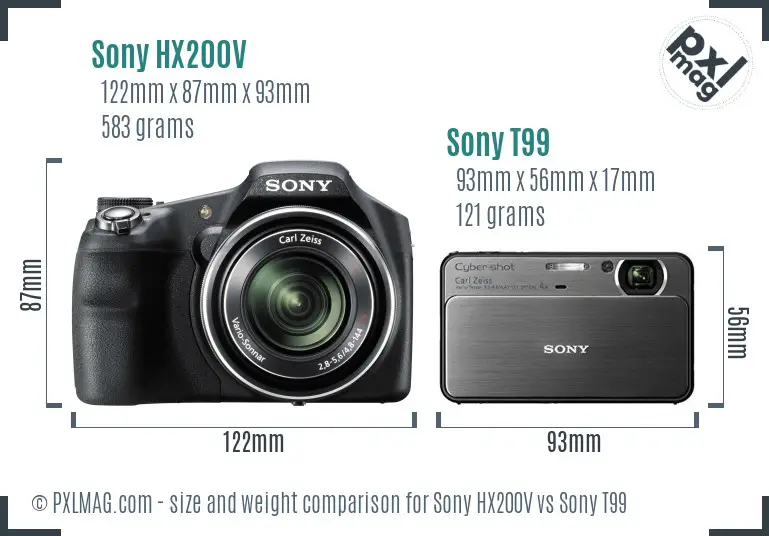 Sony HX200V vs Sony T99 size comparison